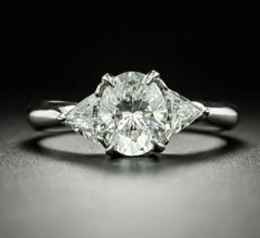 2 Carat Oval Cut Diamond Engagement Ring for Women, Three Stone Ring, Wedding Ring