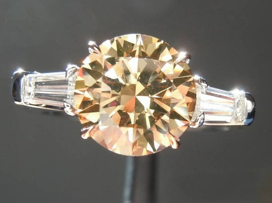 3.5 Carat Brown Round Cut Diamond Engagement Ring for Women, Three Stone Ring, Wedding Ring