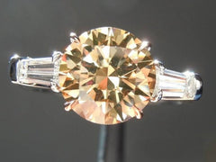 3.5 Carat Brown Round Cut Diamond Engagement Ring for Women, Three Stone Ring, Wedding Ring