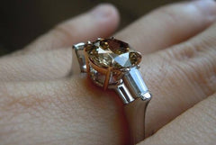 3.5 Carat Brown Round Cut Diamond Engagement Ring for Women, Three Stone Ring, Wedding Ring