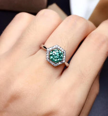 2 Carat Green Round Cut Diamond Engagement Ring For Women, Wedding Ring, Halo Ring