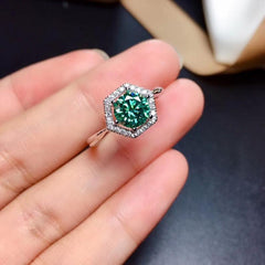 2 Carat Green Round Cut Diamond Engagement Ring For Women, Wedding Ring, Halo Ring