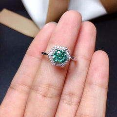 2 Carat Green Round Cut Diamond Engagement Ring For Women, Wedding Ring, Halo Ring