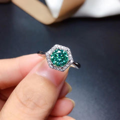 2 Carat Green Round Cut Diamond Engagement Ring For Women, Wedding Ring, Halo Ring