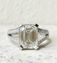 3 Carat Emerald Cut Diamond Engagement Ring For Women, Wedding Ring, Anniversary Gifts