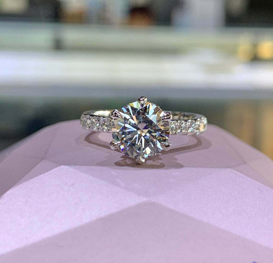 2.5 Carat Round Cut Diamond Engagement Ring for Women, Hidden Halo Ring, Wedding Ring, Christmas Gifts