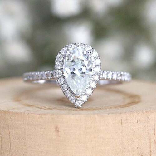 2 Carat Pear Cut Diamond Engagement Ring for Women, Halo Ring Set, Wedding Ring, Anniversary Gifts