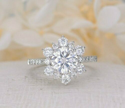 1 Carat Round Cut Diamond Wedding Ring For Women, Halo Engagement Ring, Promise Ring for Her