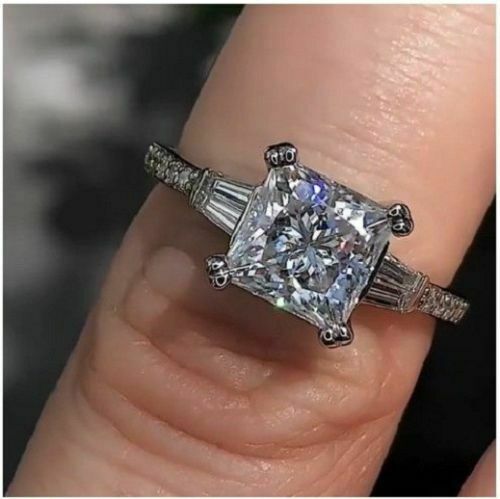 2.5 Carat Princess Cut Diamond Engagement Ring for Women, Three Stone Ring, Wedding Ring, Christmas Gifts