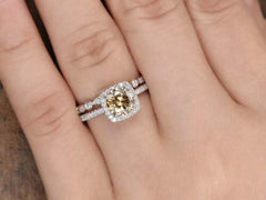 2 Carat Brown Round Cut Diamond Engagement Ring for Women, Wedding Ring, Bridal Set