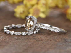 2 Carat Brown Round Cut Diamond Engagement Ring for Women, Wedding Ring, Bridal Set
