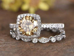 2 Carat Brown Round Cut Diamond Engagement Ring for Women, Wedding Ring, Bridal Set