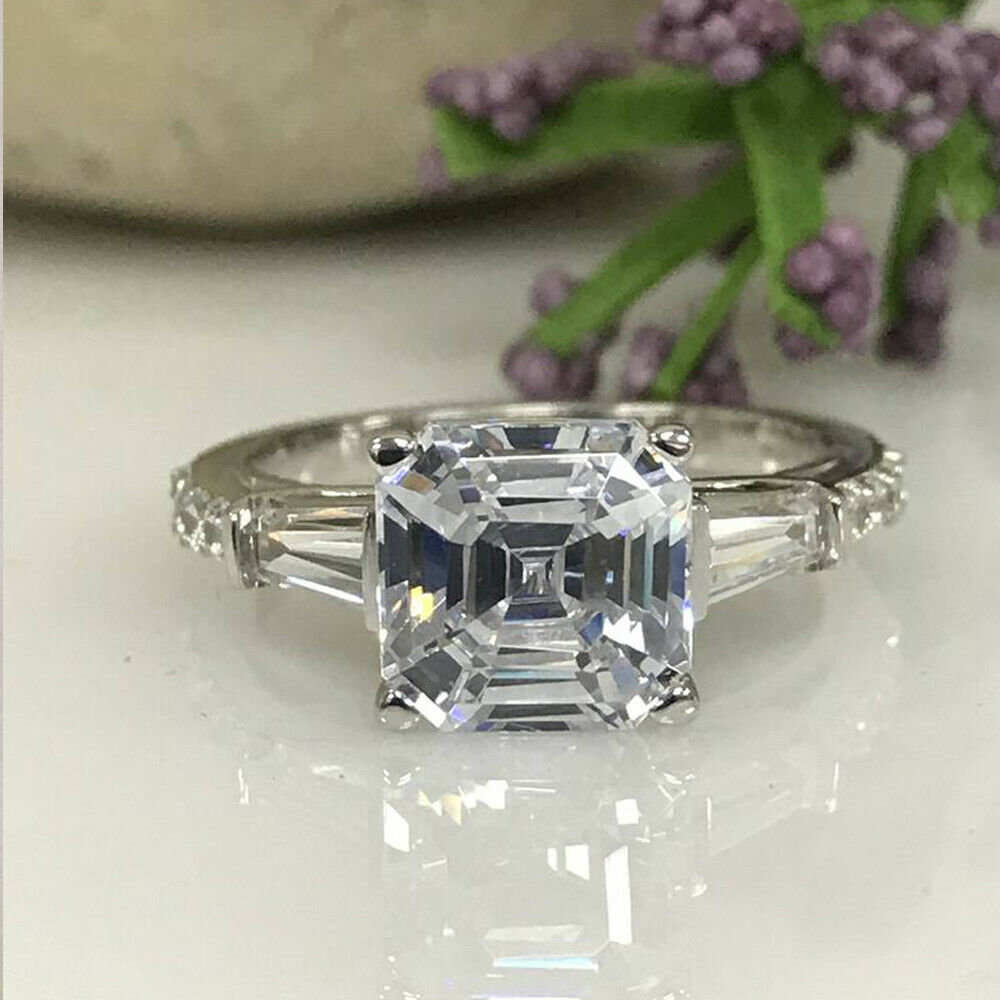 4 Carat Asscher Cut Diamond Engagement Ring for Women, Wedding Ring, Anniversary Gifts