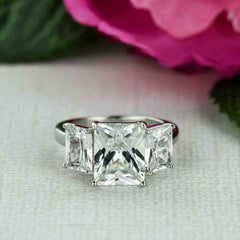 3 Carat Radiant Cut Diamond Engagement Ring For Women, Three Stone Ring, Wedding Ring