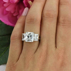 3 Carat Radiant Cut Diamond Engagement Ring For Women, Three Stone Ring, Wedding Ring