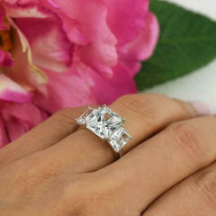 3 Carat Radiant Cut Diamond Engagement Ring For Women, Three Stone Ring, Wedding Ring