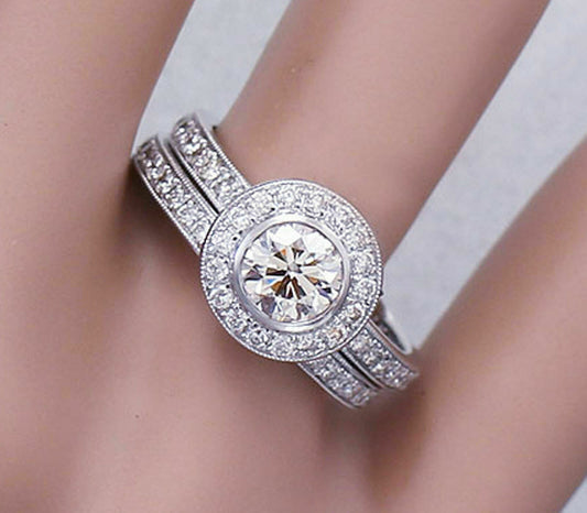 1 Carat Round Cut Diamond Engagement Ring for Women, Halo Ring Set, Wedding Ring, Bridal Set Ring, Anniversary Gifts