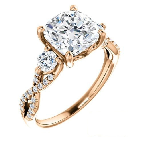 3.50 Carat Cushion Cut CVD Lab Grown Diamond Engagement Ring for Women, Three Stone Ring, Anniversary Gifts, Christmas Gifts, WEdding Ring