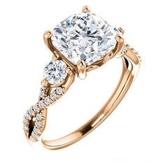 3.50 Carat Cushion Cut CVD Lab Grown Diamond Engagement Ring for Women, Three Stone Ring, Anniversary Gifts, Christmas Gifts, WEdding Ring