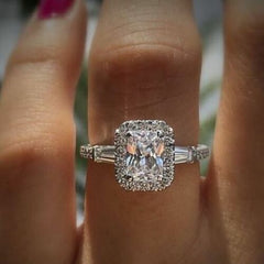 2 Carat Radiant Cut Diamond Engagement Ring for Women, Halo Ring Set, Wedding Ring, Christmas Gifts