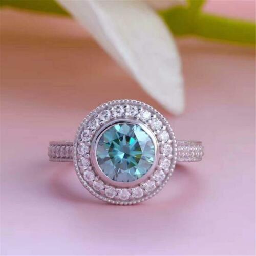 1 Carat Blue Round Cut Diamond Engagement Ring For Women, Wedding Ring, Halo Engagement Ring, Christmas Gifts
