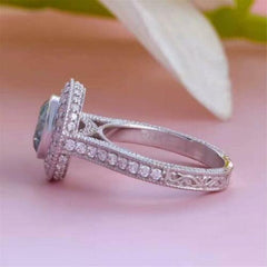 1 Carat Blue Round Cut Diamond Engagement Ring For Women, Wedding Ring, Halo Engagement Ring, Christmas Gifts