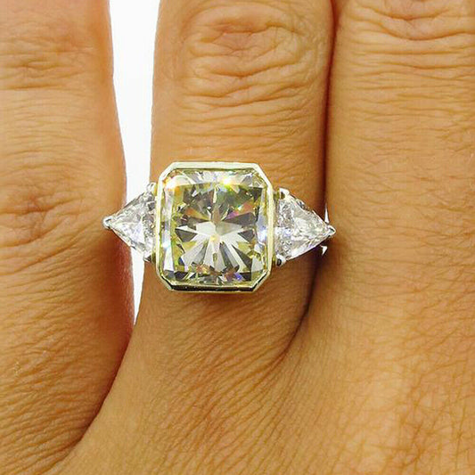 3 Carat Yellow Radiant Cut Diamond Engagement Ring for Women, Three Stone Ring, Wedding Ring, Christmas Gifts