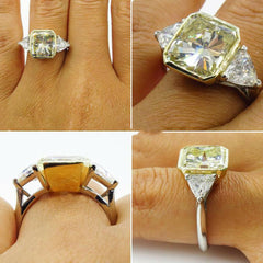 3 Carat Yellow Radiant Cut Diamond Engagement Ring for Women, Three Stone Ring, Wedding Ring, Christmas Gifts