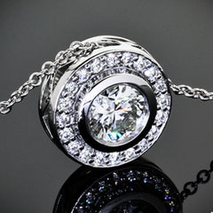 1 CT Round Cut Diamond Charm Pendant For Women, White Gold Pendant, Wedding Pendant, Engagement Pendant, Christmas Gift, Halo Pendant