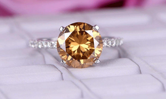 3 Carat Brown Round Cut Diamond Engagement Ring for Women, Wedding Ring, Christmas Gifts