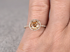 2 Carat Brown Round Cut Diamond Engagement Ring for Women, Wedding Ring, Halo Engagement Ring, Christmas Gifts