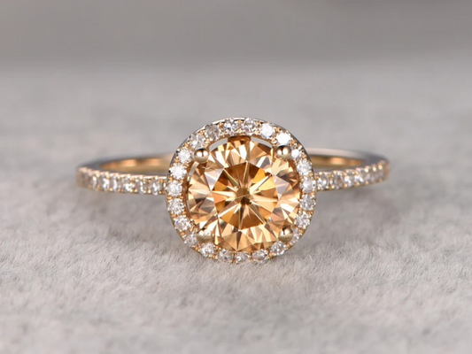 2 Carat Brown Round Cut Diamond Engagement Ring for Women, Wedding Ring, Halo Engagement Ring, Christmas Gifts