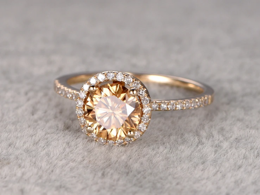 2 Carat Brown Round Cut Diamond Engagement Ring for Women, Wedding Ring, Halo Engagement Ring, Christmas Gifts