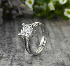 2 Carat Princess Cut Diamond Engagement Ring For Women, Bridal Set Wedding Ring, Christmas Gifts