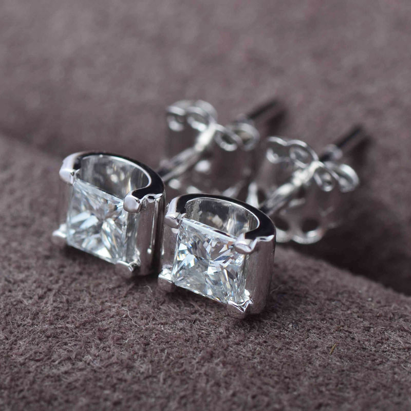 2 TCW Princess Cut Diamond Stud Earrings For Women, Wedding Earrings, Christmas Gifts