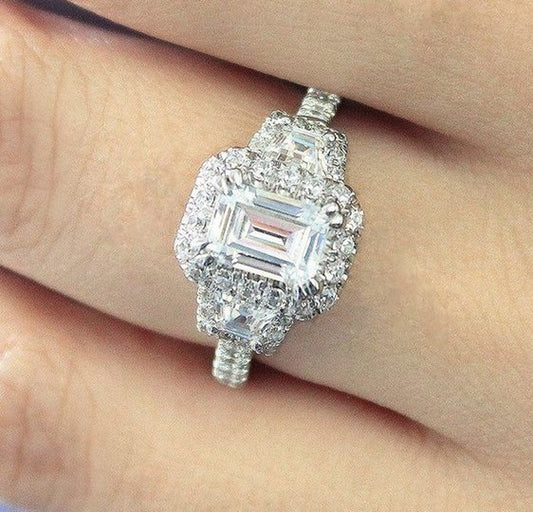 1 Carat Emerald Cut Diamond Engagement Ring for Women, Wedding Ring, Christmas Gifts