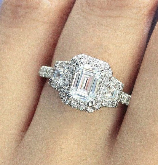 1 Carat Emerald Cut Diamond Engagement Ring for Women, Wedding Ring, Christmas Gifts