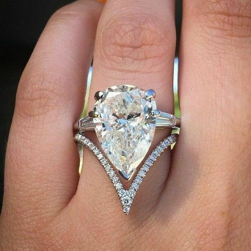 4 Carat Pear Cut Diamond Engagement Ring for Women, Bridal Set Wedding Ring, Christmas Gifts