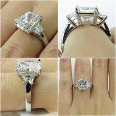4 Carat Radiant Cut Diamond Engagement Ring for Women, Three Stone Ring Wedding Ring