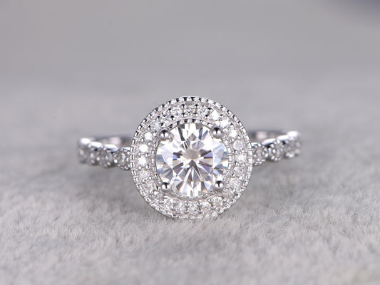 1 Carat Round Cut Diamond Engagement Ring for Women, Halo Ring, Wedding Ring
