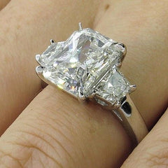 4 Carat Radiant Cut Diamond Engagement Ring for Women, Three Stone Ring Wedding Ring