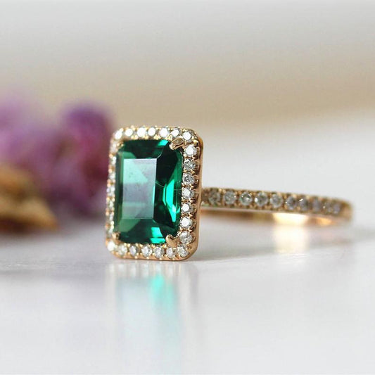 2.5 Carat Green Emerald Cut Diamond Engagement Ring for Women, Wedding Ring