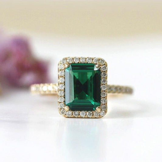 2.5 Carat Green Emerald Cut Diamond Engagement Ring for Women, Wedding Ring