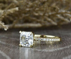 3 Carat Asscher Cut Diamond Engagement Ring For Women, Prong Setting Wedding Ring, Christmas Gifts