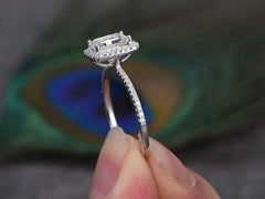 2 Carat Emerald Cut Diamond Engagement Ring For Women, Wedding Ring, Halo Rings, Anniversary Gifts