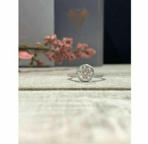 2.5 Carat Round Cut CVD Lab Grown Diamond Engagement Ring for Women, Bezel Setting Ring, Wedding Ring