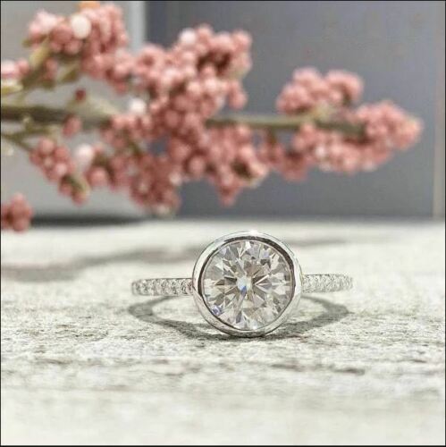 2.5 Carat Round Cut CVD Lab Grown Diamond Engagement Ring for Women, Bezel Setting Ring, Wedding Ring