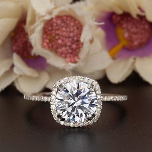 2.5 Carat Round Cut Diamond Engagement Ring For Women, Halo Ring, Wedding Ring, Anniversary Gifts For Her