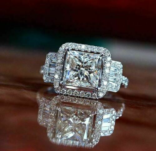2.5 Carat Princess Cut Diamond Engagement Ring For Women, Wedding Ring, Halo Ring Set