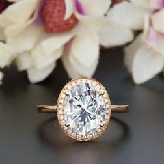 3 Carat Oval Cut Diamond Engagement Ring for Women, Halo Ring Wedding Ring, Handmade Ring